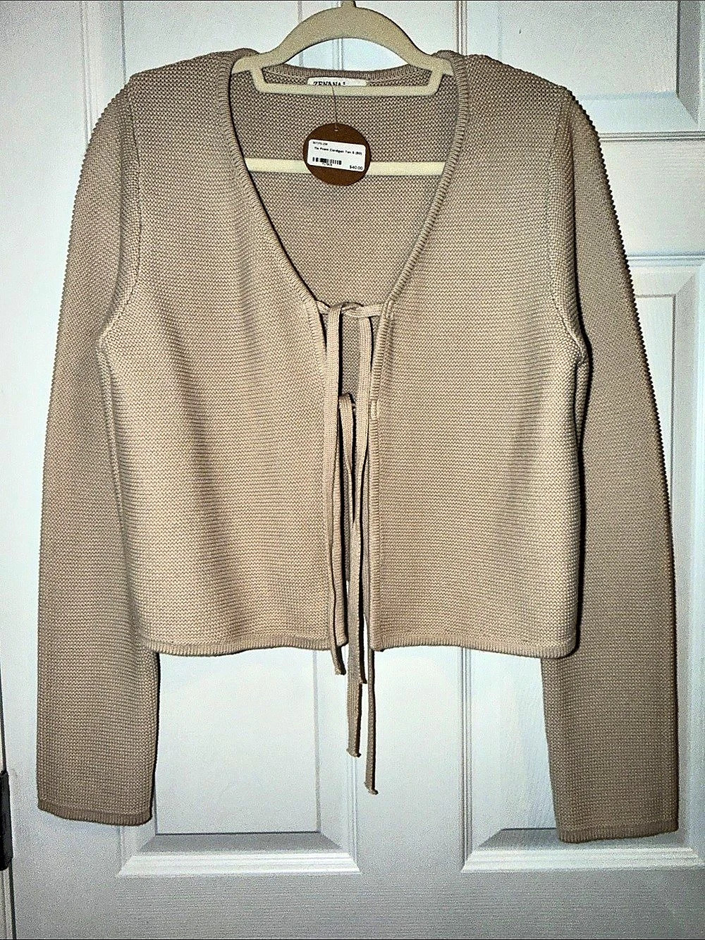 Zenana Tie Front Cardigan in Tan Size Small NWT